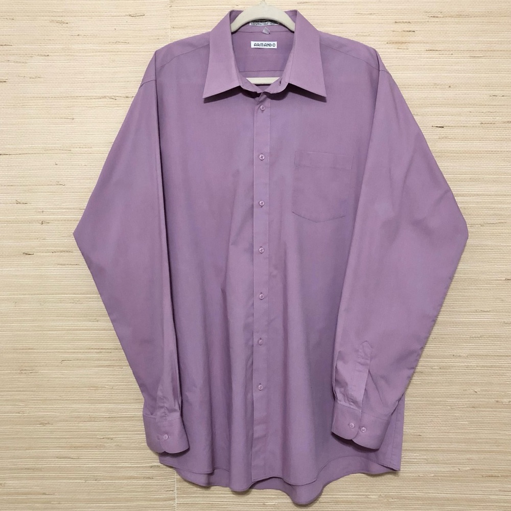 Lavender Purple Single Needle Tailoring Long Sleeve Collared Dress Shirt Tall